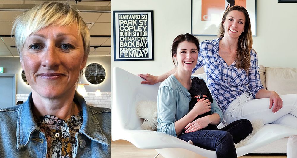 Fra venstre: Hjørdis Vik, Innovasjon Norge,og Kreakid-gründere Mira Kahn og Alexandra Bodd.