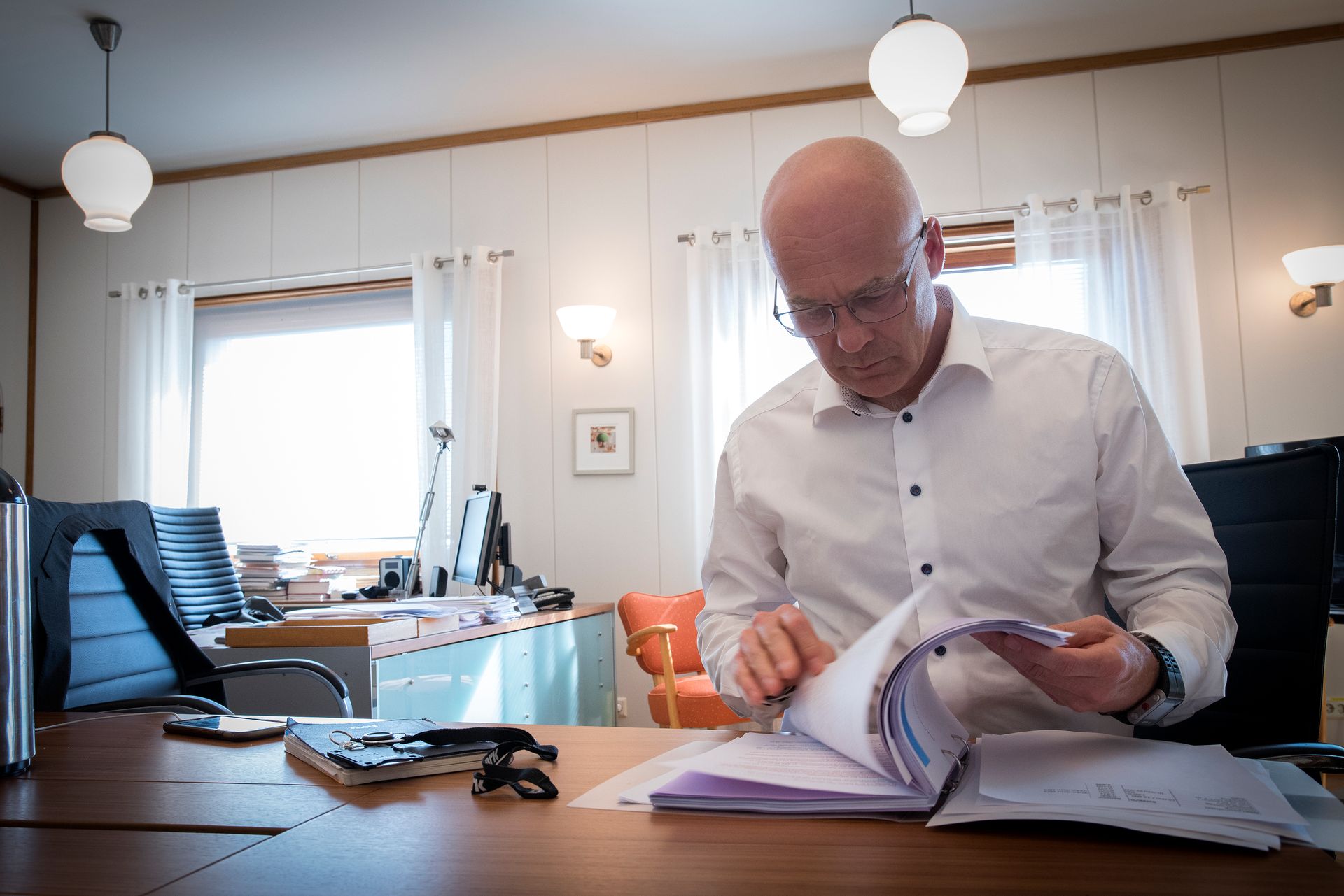 Kringkastingssjef Thor Gjermund Eriksen i NRK på sitt kontor på Marienlyst tirsdag 15. mai, etter det ble klart at NRK-journalistene går ut i streik.