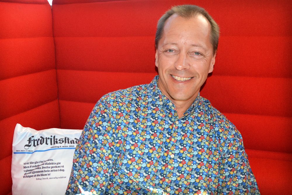Sjefredaktør René Svendsen i Fredriksstad Blad i sine lokaler i Østfold.