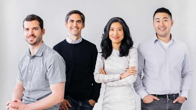 Lederteamet i Oasis Labs. Fra venstre: Noah Johnson, Bobby Jaros, Dawn Song (CEO) og Raymond Cheng.