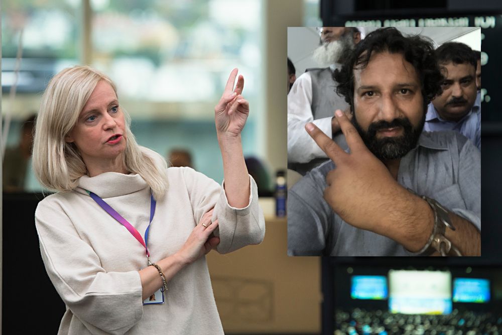 Nyhetsredaktør Karianne Solbrække i TV 2 og reporter Kadafi Zaman.