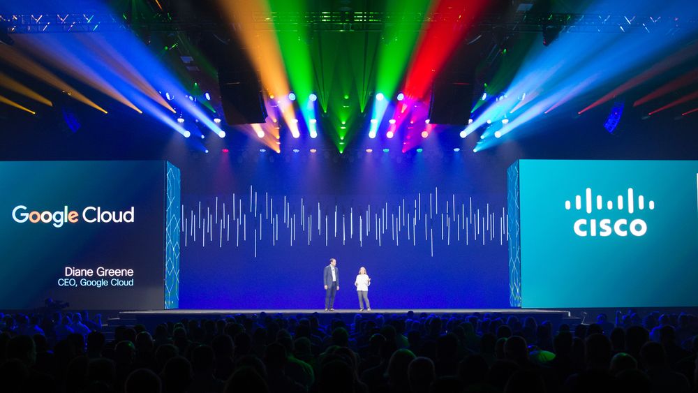 MER SAMARBEID: En dypere allianse mellom Cisco og Google ble nylig presentert på scenen under Googles Cloud Next-konferanse i San Francisco.