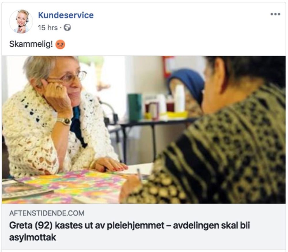 Dette er en oppdiktet historie. Bildet av «Greta» er stjålet fra en amerikansk hjemmeside og Kasterud pleiehjem fins ikke. Heller ikke «avdelingsleder Margun Lavdal» eksisterer, og det er ikke oppgitt hvilken kommune pleiehjemmet skal ligge i. Nettstedet som har publisert saken er del av et norsk nettverk av løgnfabrikker.