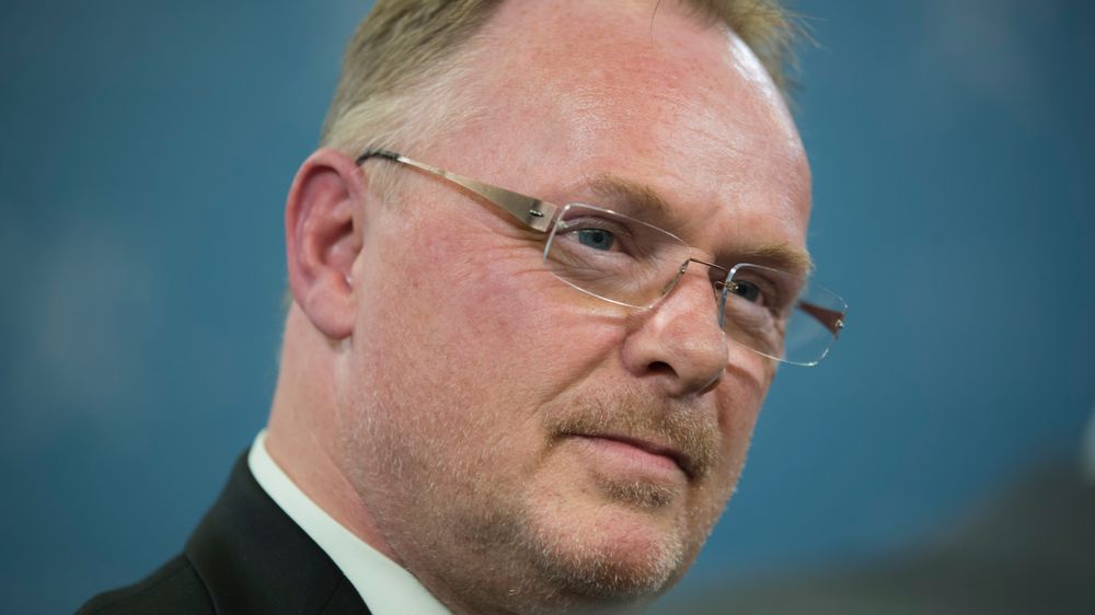 Per Sandberg fotografert under en pressekonferanse i april 2018.