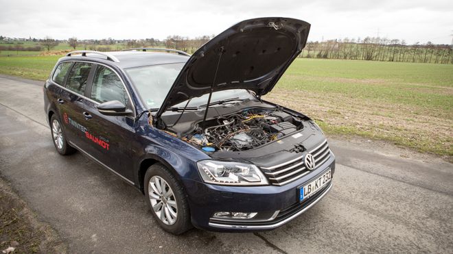 Denne eldre utgaven av Volkswagen Passat er utstyrt med et ettermontert avgassrensesystem som skal gi NOx-utslipp på nivå med helt nye dieselmotorer.