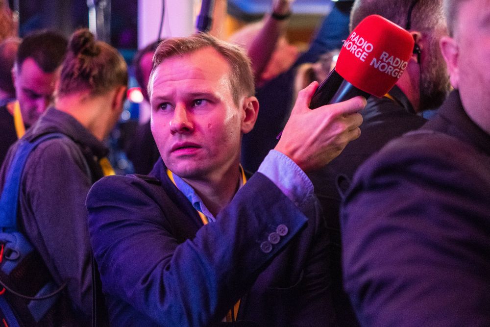 Kjetil Kjær Andersland i Radio Norge på Sverigedemokratarnas valgvake søndag.