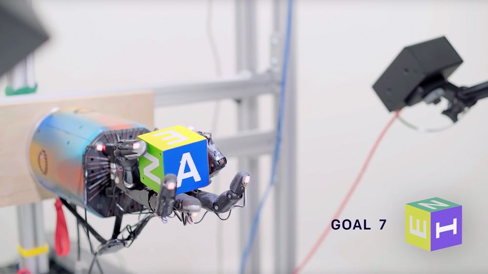 OpenAI-prosjekt for å lære en robothånd å rotere en kloss. Algoritmen får poeng når den snur klossen korrekt, og minuspoeng når den gjør feil – alt sammen simulert parallelt på 2000 servere.