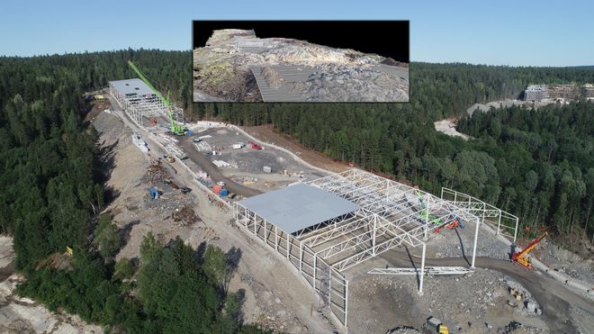 Bygger Norges første innendørs skihall i ulendt terreng: Beregner massene ved hjelp av droner