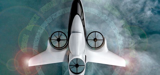 Dette fartøyet kan gå fra å være et helikopter med tre rotorer til å bli et fly med to store propeller