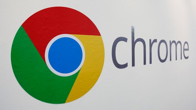 Google Chrome-logo på en vegg i New York i 2013.