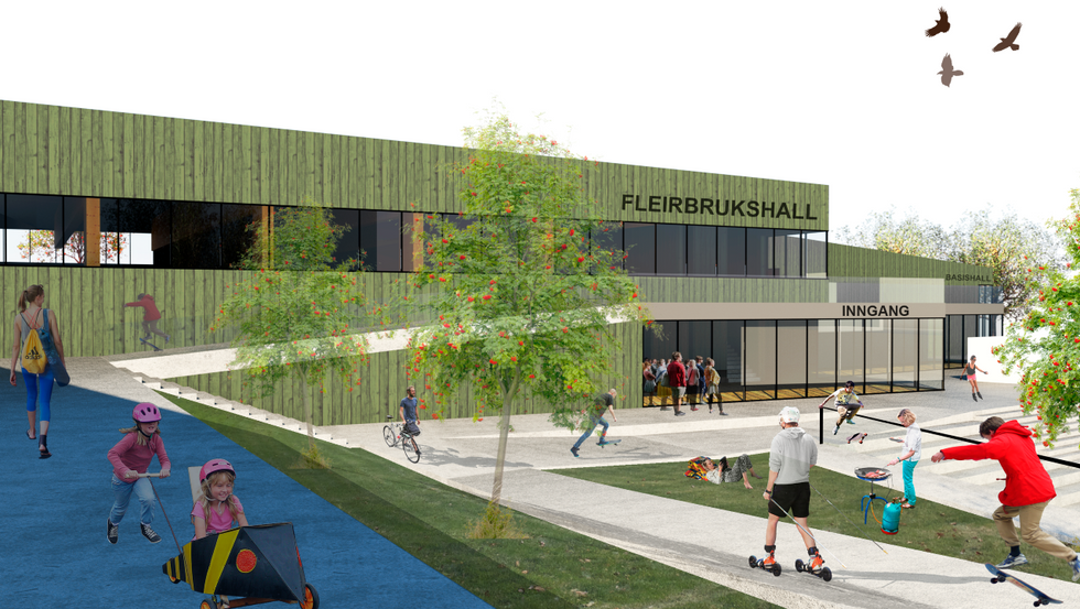 FLEIRBRUKSHALL: slik ser den nyaste teikninga av fleirbrukshall-prosjektet ut.