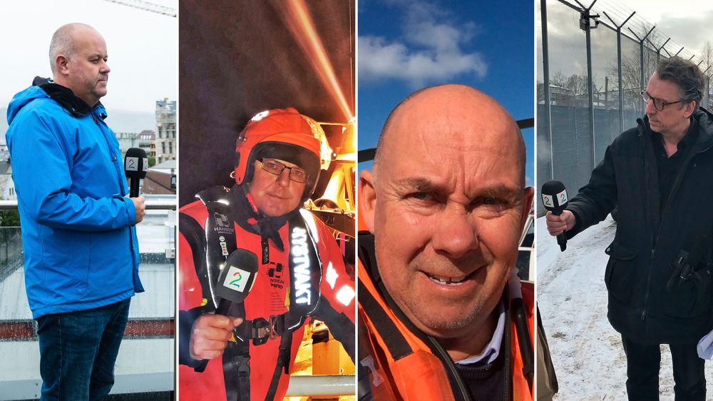 Fire av TV 2s sju lokalkontorkorrespondenter. Fra venstre: Roy-Arne Salater, Arne Rovic, Egil Pettersen og Asbjørn Øyhovden.
