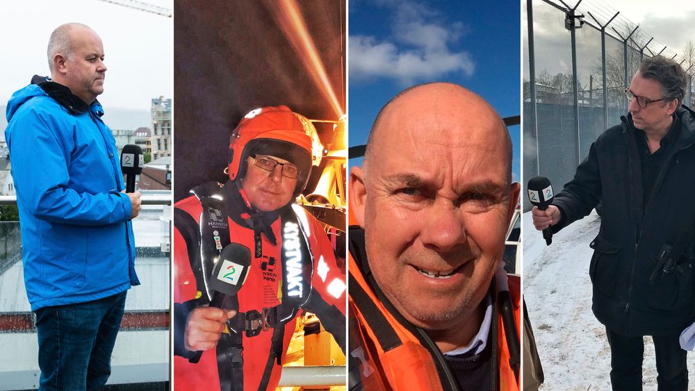 Fire av TV 2s sju lokalkontorkorrespondenter. Fra venstre: Roy-Arne Salater, Arne Rovic, Egil Pettersen og Asbjørn Øyhovden.
