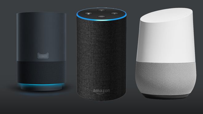 Salget av smarthøyttalere har mer enn doblet seg på et år. På bildet vises Alibaba Tmall Genie, Amazon Echo og Google Home.