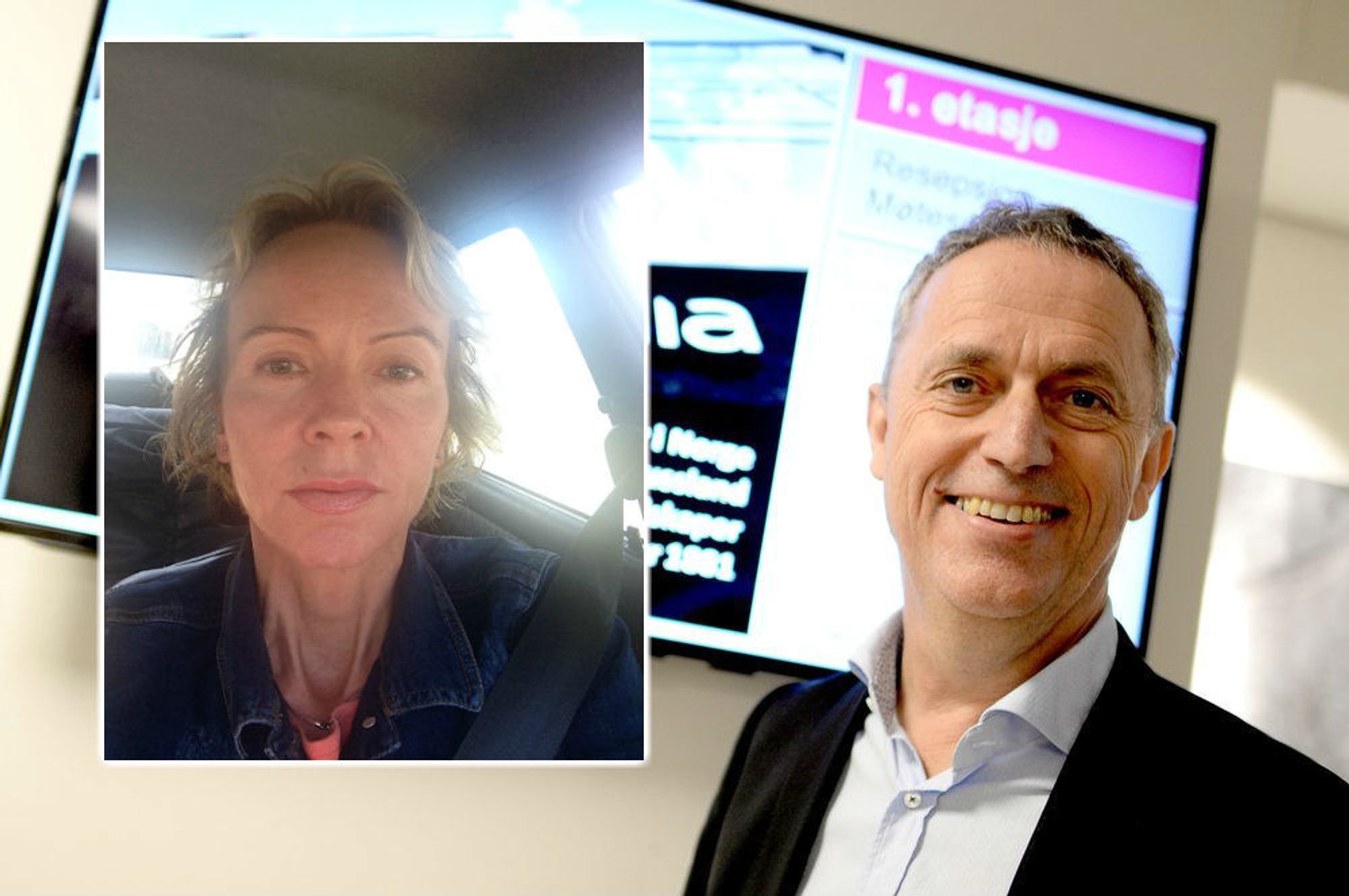 Are Stokstad, konsernsjef i Amedia, som tirsdag annonserte oppkjøpet av Nordsjø Media. Innfelt er klubbleder i Avisen Agder, Trine Fladstad.
