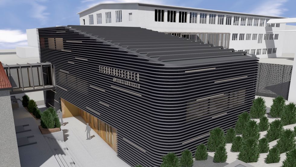 FASADE: Nyregistrerte Årdal Teknologipark AS skal overta og pussa opp hydrohusa og byggja eit samanhengande mellombygg. Bygget på biletet vil bli brukt til undervisning og ha klasserom og møterom.