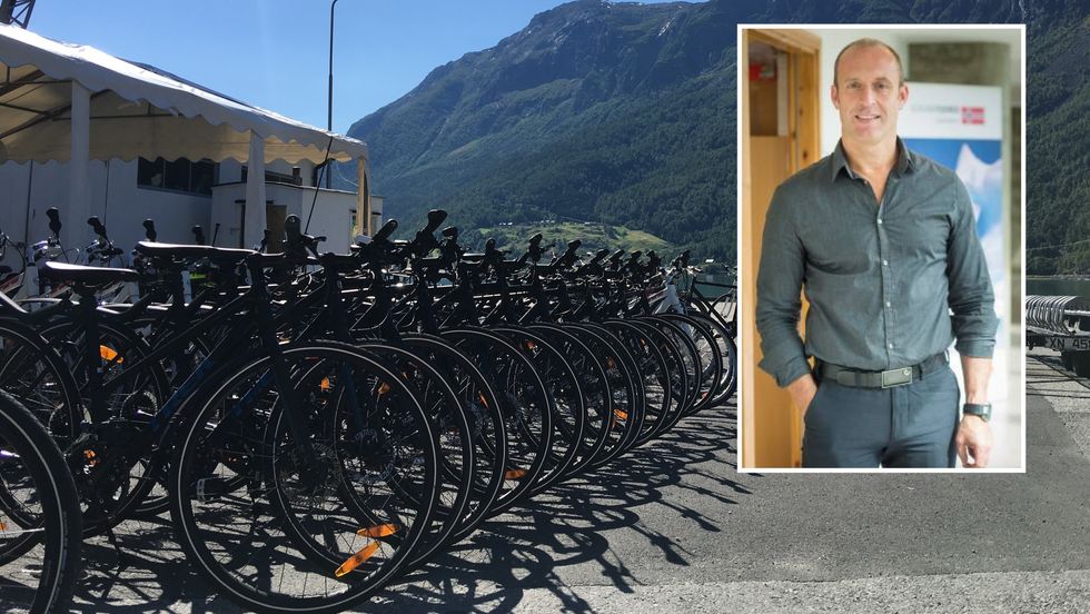 SATSAR PÅ SYKKEL: Visit Sognefjord driv forprosjektet for sykkelsatsinga Bike & Hike, som skal kombinera kvardagslege sykkelturar med lokale opplevingar. Dette biletet er frå sykkelparken i Skjolden ved Skjolden Brygge.
