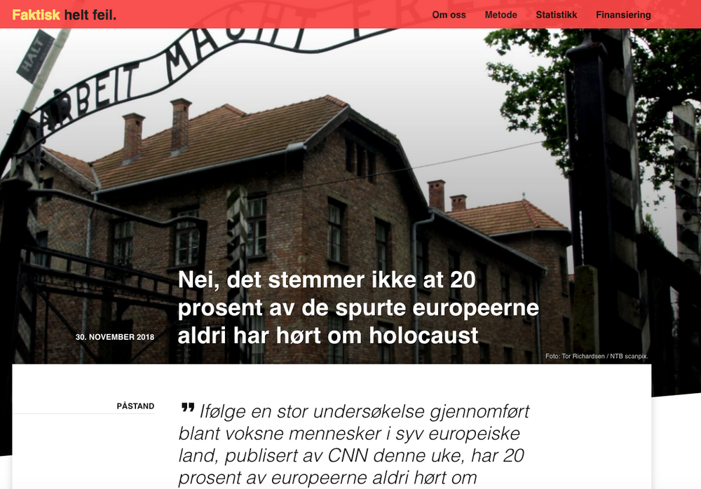 Nei, det stemmer ikke at 20 prosent av de spurte europeerne aldri har hørt om holocaust.