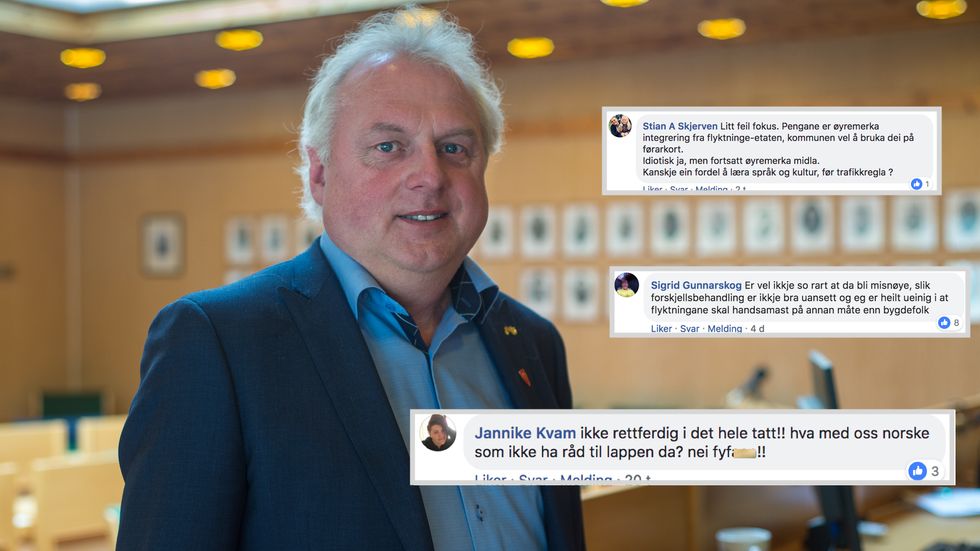 SVARAR: Ordførar i Lærdal Jan Geir Solheim (Sp), seier at han har forståing for at folk reagerer på vedtaket om at flyktningar skal få gratis førarkort.
