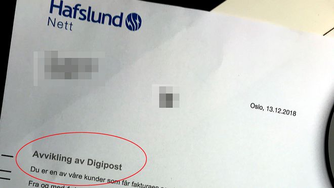 Brev fra Hafslund om at de avvikler digipost