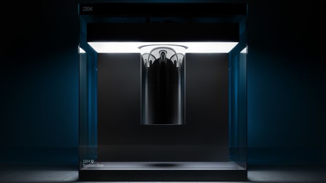 Tegning av kvantedatamaskinen IBM Q System One.