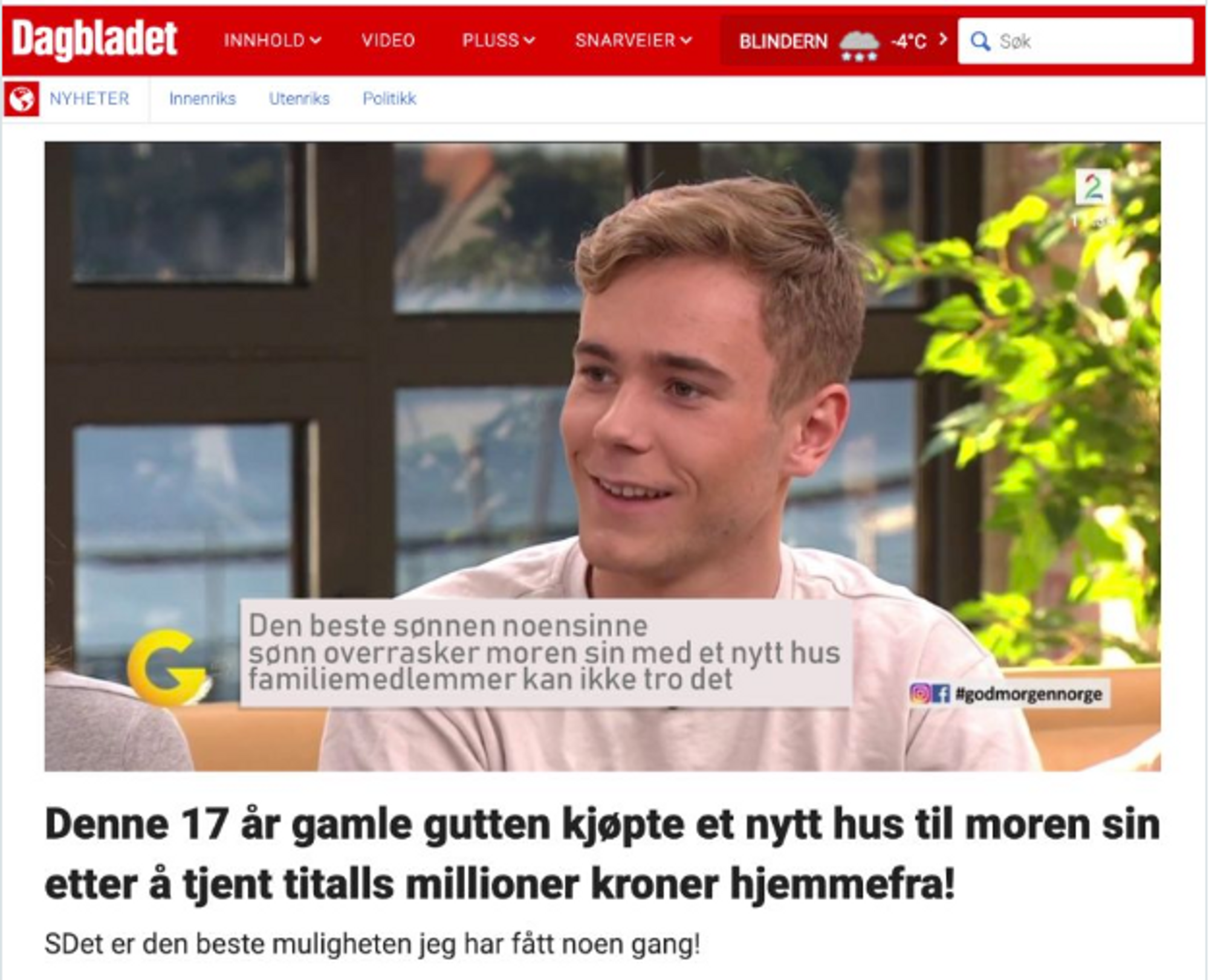 Slik ser den falske Dagbladet-artikkelen ut.