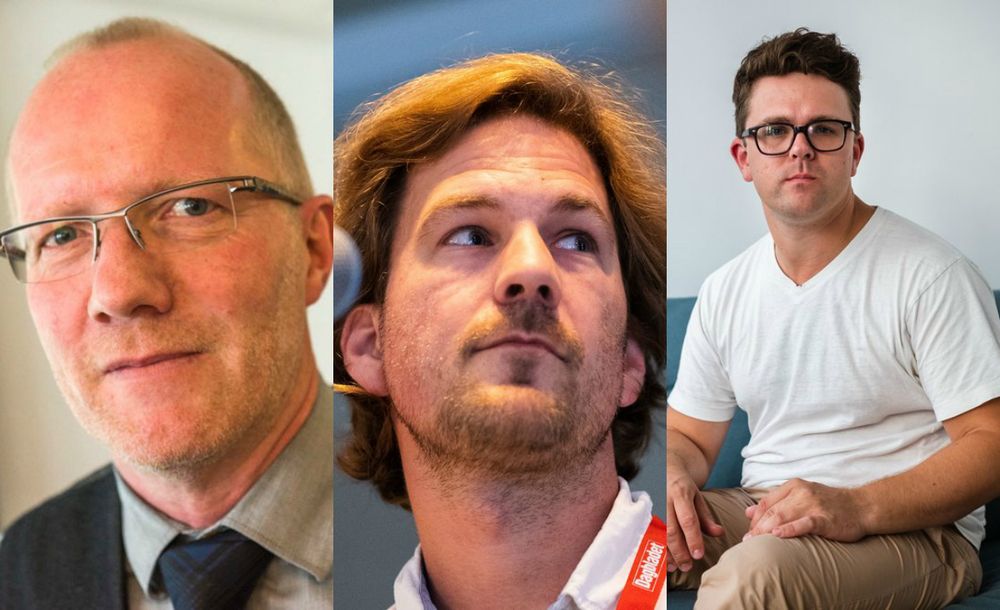 Generalsekretær i Norsk Redaktørforening, Arne Jensen, Dagbladet-journalist Eiliv Frich Flydal og Vegard Venli i NRK.
