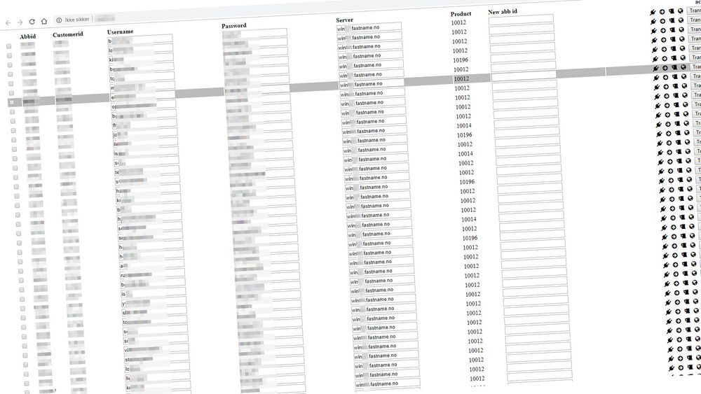 Dette skjemaet lå åpent på internett. All sensitiv informasjon er pikselert av digi.no.