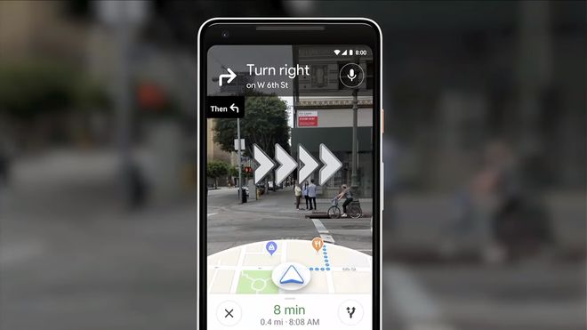 Eksempel på hvordan Visual Positioning Service vil kunne se ut i Google Maps-appen.
