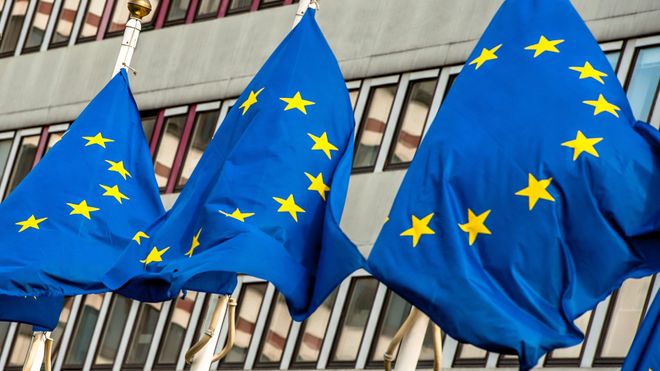 EU-flagg i Lille, Frankrike, i 2014.