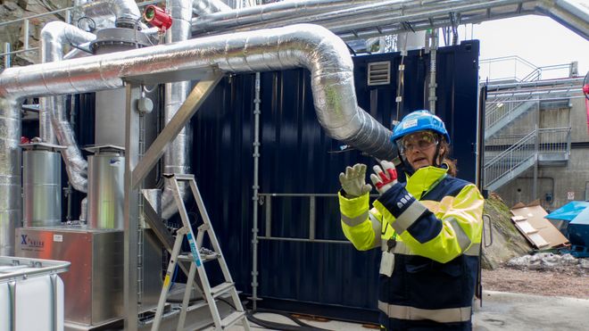 CO2-fangst: Dette pilotanlegget skal rense 930 kilo røykgass fra avfallsforbrenning i timen