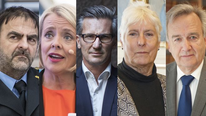 Kollasje av lederne i Kripos, PST, Datatilsynet, EOS-utvalget og Riksadvokaten