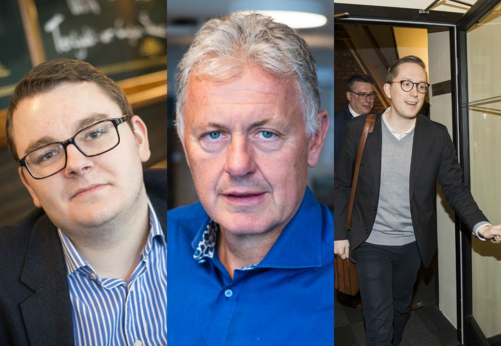 F.v.: Journalist i Nettavisen Espen Teigen, sjefredaktør i Nettavisen Gunnar Stavrum og tidlegare Unge Høgre-leiar Kristian Tonning Riise.