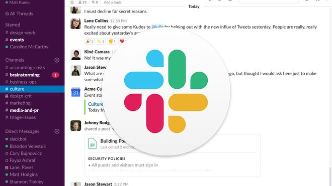 Slack-vindu og Slack-logoen.