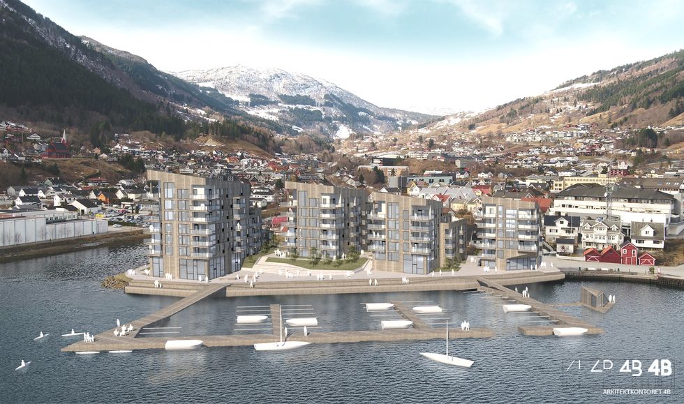 LERUM BRYGGE: Slik vil Lerum Brygge sjå ut når bustadprosjektet blir ferdigstilt. No ynskjer dei også å få til ei mobilitetsløysing for bebuarane.