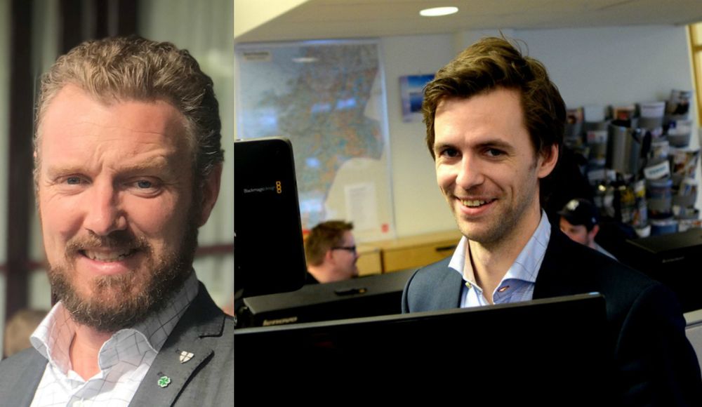 Fylkesvaraordfører Tomas Iver Hallem (Sp) i Trøndelag og nyhetsredaktør Fredrik Mandal i Trønder-Avisa. Montasje/arkiv