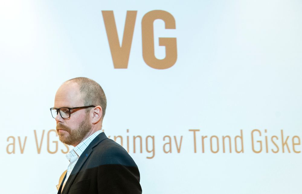 Sjefredaktør Gard Steiro under presentasjon av VGs eiga evaluering av avisa si dekning av den sokalla Giske-videosaka. Mediehuset la fram evalueringa førre onsdag,