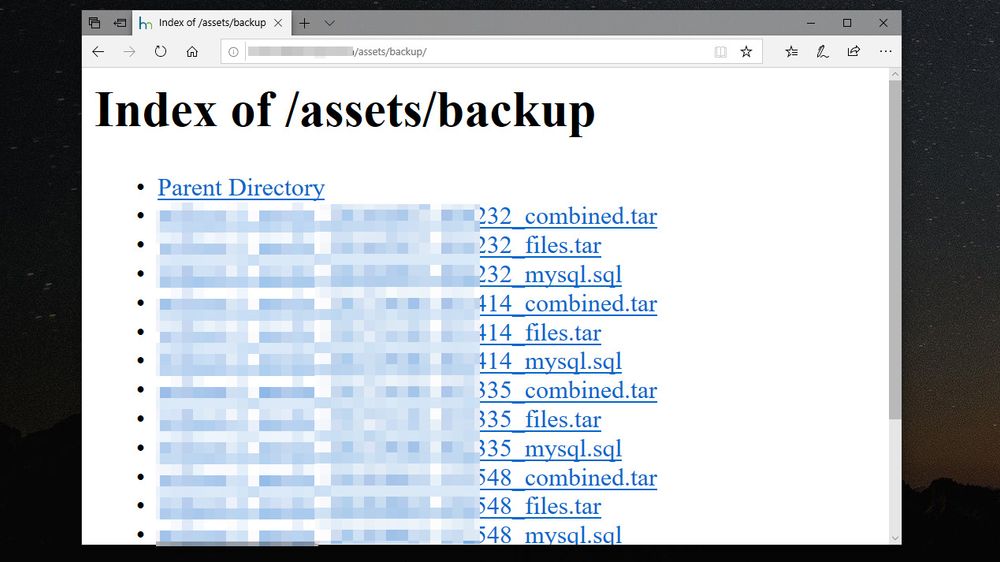 Flere nettsteder lar tydeligvis backupen av både kildekode og databasefiler ligge åpen på internett, sannsynligvis utilsiktet. Bildet over er ikke fra nettbutikken som omtales i saken, men fra et nettsted i en tilsvarende situasjon.