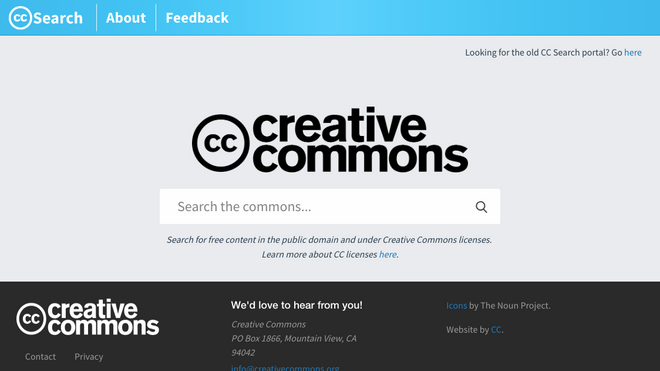 Skjermbilde av Creative Commons nye søkeside.
