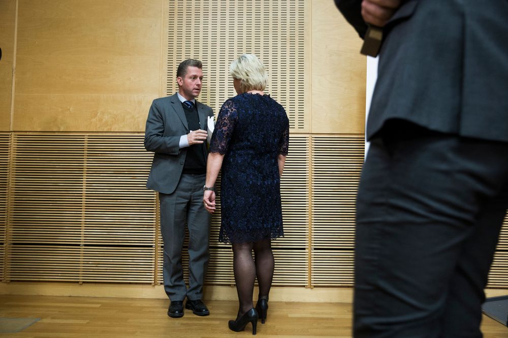 Finansminister Siv Jensen og Statssekretær Jørgen Næsje (t.v.) i forbindelse med framleggingen av statsbudsjettet i 2017.
Foto: Berit Roald / NTB scanpix
