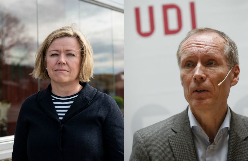 Nyheitsredaktør Tone Tveøy Strøm-Gundersen i Aftenposten og direktør Frode Forfang i UDI.