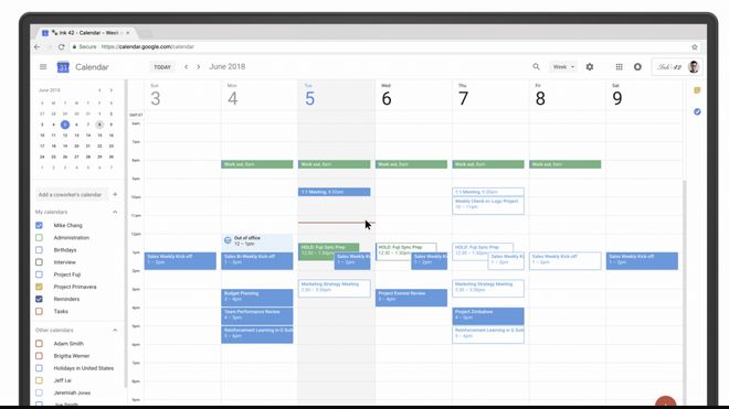 Google Kalender anno 2018.