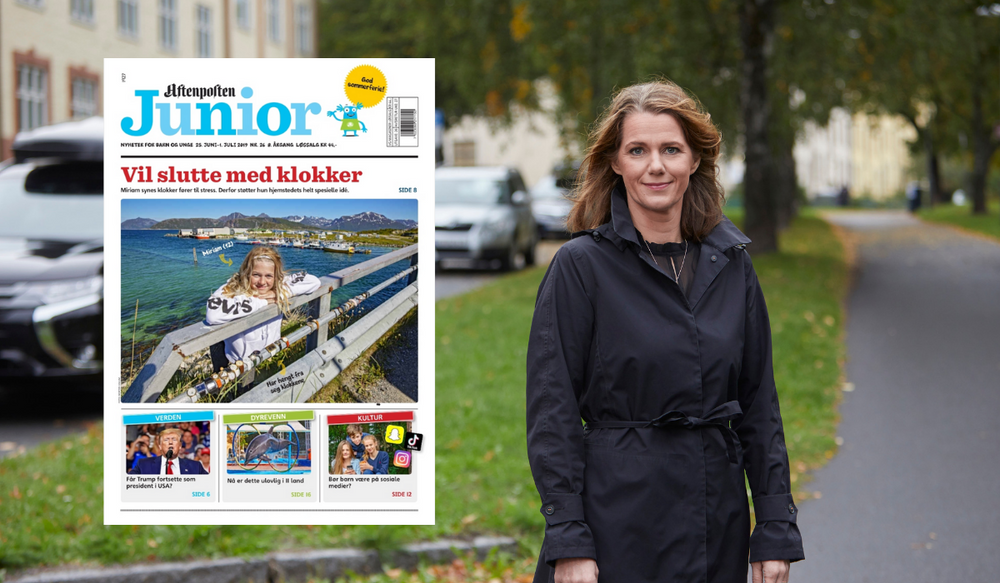 Tidligere kommunikasjonssjef i Arbeiderpartiet, Camilla Ryste, reagerer på at Innovasjon Norge sprer falske nyheter til barn, etter at Aftenposten Junior gikk fem på «klokke-bløffen» deres. Foto: NAF/Aftenposten Junior