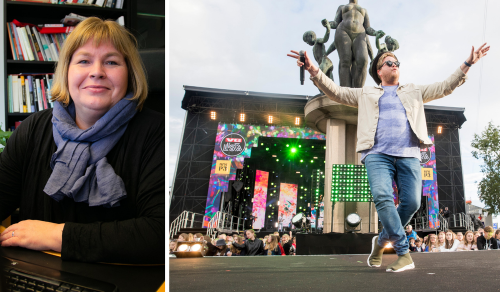 Generalsekretær i Norsk Presseforbund, Elin Floberghagen. Her ved siden av Freddy Kalas, som spilte på årets VG-lista-konsert i Oslo.