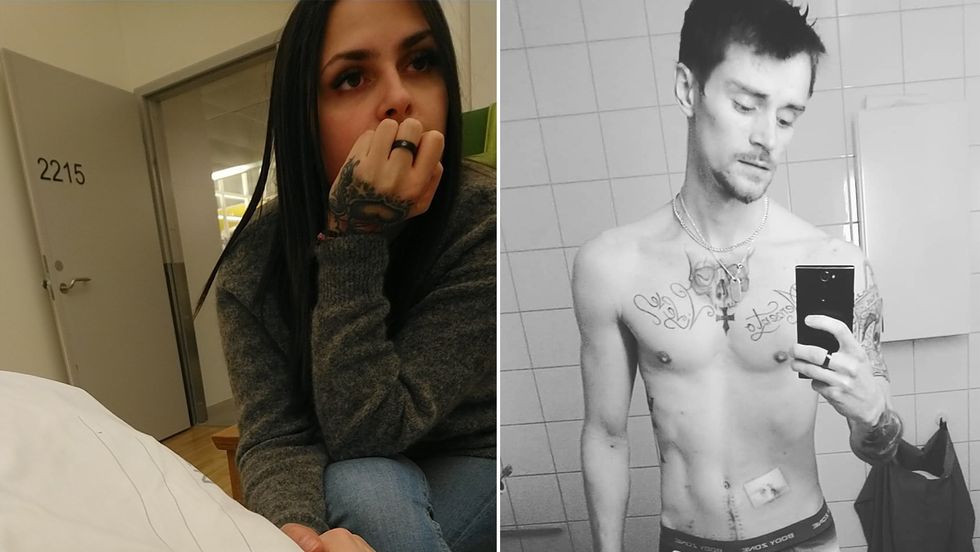 VENDEPUNKTET: Kjærasten Joanna Rørseth (til venstre) har vore ein viktig støttespelar. Biletet til høgre er teke i februar, etter den siste av to operasjonar. Sidan då har Rinde lagt på seg ti kilo