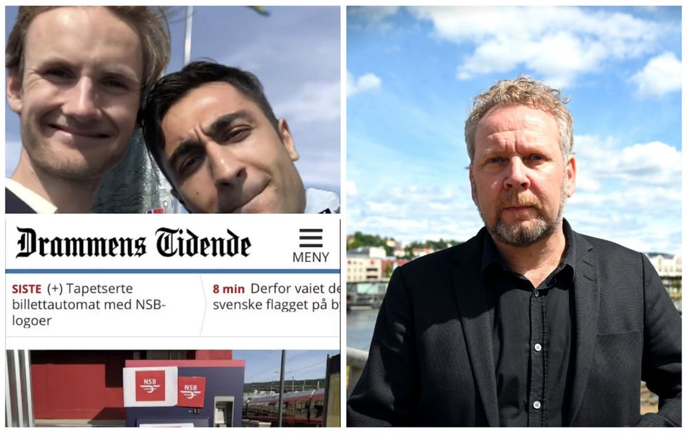 Reporterne Amir Horori og Peder Haugfos i NRK P3 og nyhetsredaktør Espen Sandli i Drammens Tidende. Foto: Skjermdump fra Instagram og Anne Marthe Lilleby.