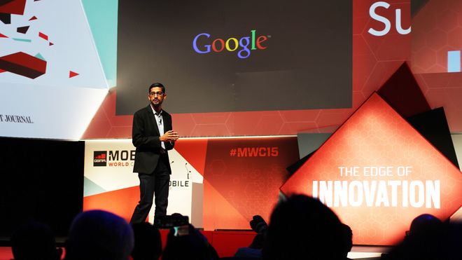Google-sjef Sundar Pichai. Bildet er tatt under Mobile World Congress 2015.