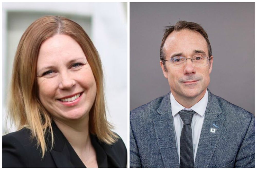 Omplassert dekan Audhild Gregoriusdotter Rotevatn (til venstre) skal opprinnelig tilbake i dekanstillingen 1. februar, men rektor ved Høgskulen i Volda Johann Roppen sier det foreløpig er uklart hvordan løsningen blir.