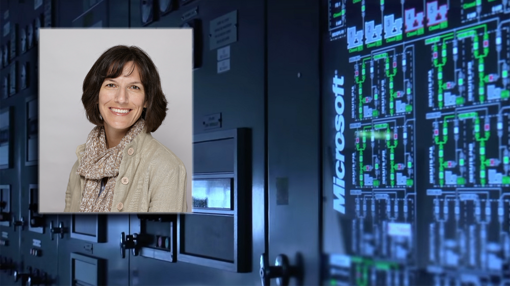 Administrerende direktør Kimberly Lein-Mathisen i Microsoft Norge. Bildet viser en del av kjøleanlegget ved et av selskapets datasentre.