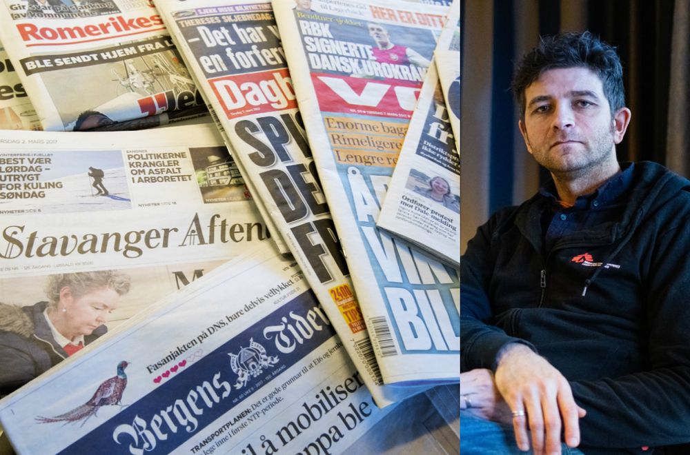 Aviser til venstre og Nils Mørk, kommunikasjonssjef i MDG, til høgre. Her frå tida som kommunikasjonssjef i Leger Uten Grenser.